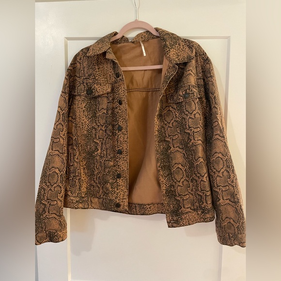 Free People Brown Snake Print Jean Jacket - Picture 4 of 6